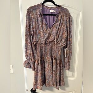 Bishop + Young Paisley Print Long Sleeve Dress L NEW